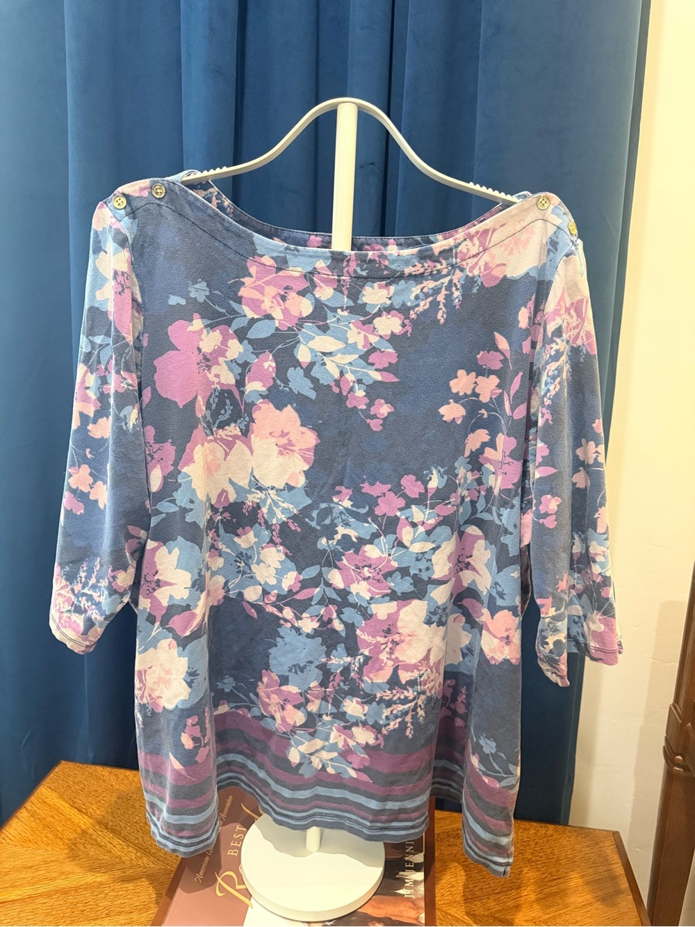 Jessica London Blue Floral Boatneck Tunic with Pink Accents